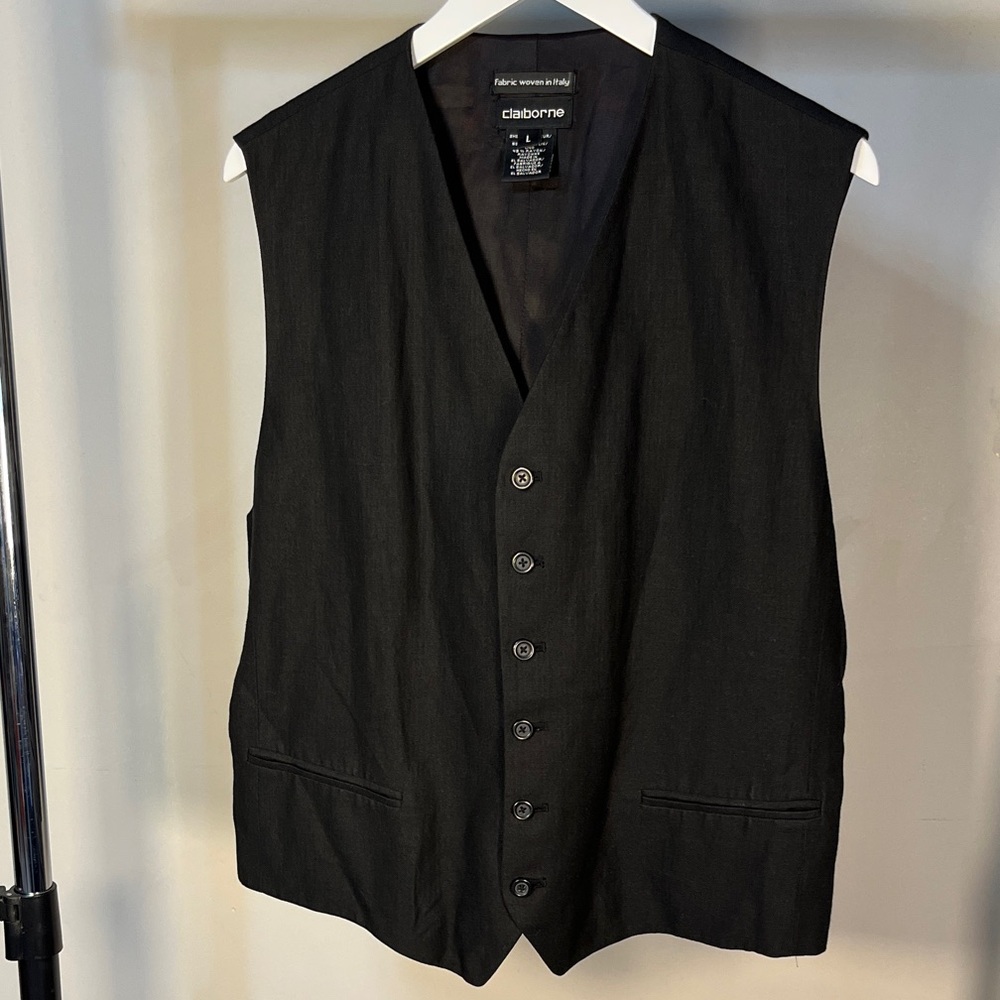 Claiborne Linen Blend Charcoal Black Men's Vest - Picture 6 of 12